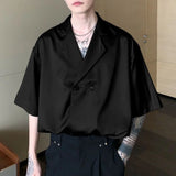 Jinquedai  Collar Short Sleeve Shirt Men Summer Thin Design Ice Silk Drape Shirts Korean Fashion Satin Blouse Unisex Streetwear jinquedai