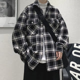 Plaid Long-sleeved Shirt Men's Single-breasted Spring Autumn Loose Warm Thick Woolen Coat Pocket Buttons Turndown Collar Shirts jinquedai