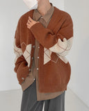 Men's Brown Y2K Knit Sweater Cardigan Retro Winter Blouse Outerwear Knitwear Korean Autumn Clothes Male jinquedai