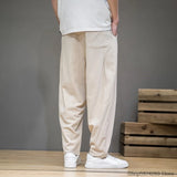 Jinquedai Spring Cotton Linen Pants Men Elastic Waist Casual Harem Pant Loose Sweatpants Traditional Chinese Trousers pantalons homme jinquedai