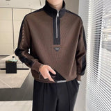 Jinquedai New Spring and Autumn Trendy Men's Handsome Simple Half Zipper Stand Up Neck Colored Long Sleeve Loose Casual Sweater jinquedai