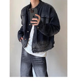 Jinquedai Men Hip-hop Denim Jacket Gradient Rough Edge Shoulder Pads Cowboy Coat Single Breasted Short Fashion Casual Men Outwear New jinquedai