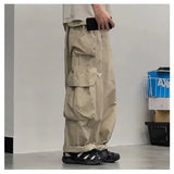 Jinquedai New Multi Pocket Trend Cargo Pants Men Japanese Street Drawstring Tooling Trousers High-quality Wide Legs Overalls Male 2024 jinquedai