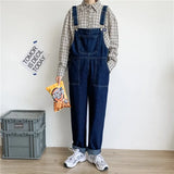 Jinquedai Men's Jeans Denim Overalls Loose Plus Size Cropped Pants Straight Suspenders Jumpsuits Pockets Blue Cowboy Pants Trousers jinquedai