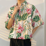 Jinquedai Men Hawaiian Shirt Y2K Streetwear Hip Hop Flower Graphic Print Short Sleeve Button Up Summer Beach Shirts Harajuku Loose Blouse jinquedai