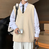 Sweater Vest Men V-neck Loose All-match Solid Simple Korean Style College Couples Popular Spring New Soft Fashion Knitted Design jinquedai