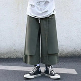 Jinquedai Fake Two-Piece Pants Men Male New Loose Wide-Leg Trousers Casual Straight Streetwear Spring Autumn Hip-Hop Pantalons Capris jinquedai