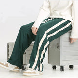 Men's Striped Slit Pants Spring Autumn Straight Wide Leg Trousers High Street Loose Casual Trousers Fashion Men Clothing jinquedai