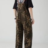 Jinquedai 2024 Spring New Leopard Pattern Sling Pants Men American Retro Street Wide Leg Couple Jumpsuit Big Pocket Buttons Camisole Pants jinquedai