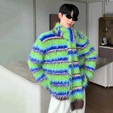 Winter Men's Sweater Niche Design Striped Contrast Color Pullovers Heavy Woolen Scarf Loose Mink Velvet Knitwear jinquedai