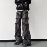 Y2K Punk Black American Street Rock Retro High Waist Oversized Jeans Men Raw Edge Washed Darkwear Wide Leg Trousers Men jinquedai