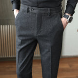 Jinquedai Autumn New Men Gray Woolen Pants, Fashion Casual Sanded Trousers, Asian Size 28-36 Slim Suit Pantalon for Men