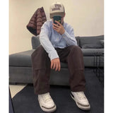 Jinquedai knee canvas lumberjack trousers tide cargo pants men  jeans  men pants  스캇  ملابس رجالي Washed old overalls CleanFit style jinquedai