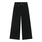 Jinquedai Vintage Men's Jeans New Fashion Washed Wide Leg Denim Pants Casual Loose Male Versatile Trousers Black 2024 Autumn jinquedai