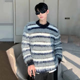 Winter Men's Sweater Niche Design Striped Contrast Color Pullovers Heavy Woolen Scarf Loose Mink Velvet Knitwear jinquedai