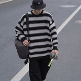 Jinquedai  Striped Knitted Sweater Coat Men Japanese Oversize Casual Autumn Winter Loose O-neck Pullovers for Man Korean jinquedai