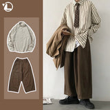 Jinquedai Men Vintage Set Spring Autumn Couple Casual Suits New Stripe Loose Long Sleeve Shirt+High Street Wide Leg Pants Two Piece Set jinquedai