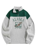 Men's Turtleneck Fleece Sweatshirt ALASKA Graphic Eagle Printed Colorblock Hoodie Unisex Streetwear Pullover