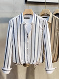 Jinquedai New High-end Striped Shirt Trend Long Sleeved Wrinkle Resistant and Iron Free Men's Business Casual Shirt jinquedai