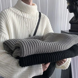 Korean Fashion Turtleneck Sweater Men Streetwear Oversized Knitted Sweaters Men Clothing Trend Sweaters Male Solid Pullover jinquedai