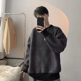 Jinquedai  Striped Knitted Sweater Coat Men Japanese Oversize Casual Autumn Winter Loose O-neck Pullovers for Man Street wear jinquedai