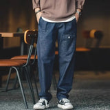 Jinquedai High Street Men Gurkha Jeans Cargo Pants Adjustable Waist Buckle Naples Trousers American Vintage Casual Loose Denim Pants jinquedai