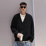 Jinquedai  Knit Cardigan Male Korean Style Sweater Coat Men Old Money Autumn Winter Loose Casual Men's Long Sleeve Streetwear jinquedai