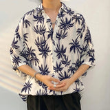 Jinquedai Harajuku Summer Short Sleeve Flower Print Holiday Beach Shirts Men's Lapel Streetwear Casual Oversized Tees Tops Y2K Streetwear jinquedai