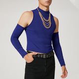 Men T Shirt Solid Color Turtleneck Long Sleeve Off Shoulder Casual Camisetas  Hollow Out Streetwear Sexy Crop Tops jinquedai