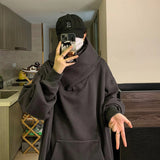 Jinquedai Harajuku High Collar Loose Hoodie Spring Hip Hop Sweatshirt Hooded Baggy Fashion Streetwear Black/Gray Long Sleeve Men Hoodies jinquedai