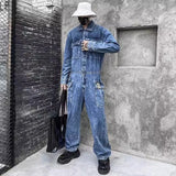 Jinquedai Fashion Mens One Piece Jumpsuit Long Sleeve Multi Pockets Cargo Pants Hip Hop Men Spring Autumn Overalls Vintage Denim Jumpsuit jinquedai