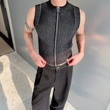 Jinquedai Knitted Vest Men's Stand Collar Handsome Sweater Vest Korean Streetwear Male Clothing 2024 Spring Summer Fashion New jinquedai