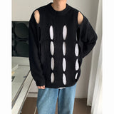 Jinquedai Spring Korean Style Men's Sweater Round Collar Hollow Out Design Solid Color Pullovers Male Long Sleeve Tops Personality Jinquedai