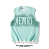 Jinquedai Hip Hop Street Men's Tank Tops Retro Gradient Letter Print Sleeveless Vest T-Shirt 2024 Summer Couple Tees Male Punk Tops jinquedai