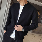 Jinquedai Autumn Winter  New Thick Men Sweater Japanese Coat V-Neck Solid Zipper Sweater Cardigan Outer Wear Handsome Trendy Top jinquedai