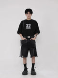 Jinquedai Side Striped Ripped Denim Shorts Fashion Distressed Tassel Black Jeans Shorts Men Summer Streetwear Harajuku Hip Hop Y2K Shorts jinquedai