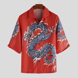 Jinquedai Summer Clothing Men's Loose Stylish Hip Hop Shirt Casual Graphics Dragon Printed Mid-sleeved Shirts for Men Fashion Big Size Top jinquedai