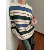 Jinquedai Autumn men and women sweaters striped Korean style retro loose sweaters, long-sleeved pullover sweaters trendy brands y2k top jinquedai