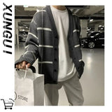 Jinquedai Trendy Cardigan Men's Korean Version British Checkered Striped Sweater Men's V-neck Sweater Jacket jinquedai