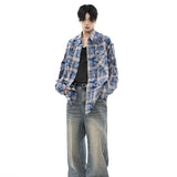 Jinquedai Men Shirt Spring New 2024 Japanese Tie Dyed Plaid Lapel Collar Pockets Tops Cotton College Harajuku Simplicity Shirt Jacket jinquedai