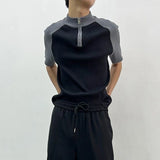 Jinquedai Men's T-shirt New Knitted Short Sleeve Y2k Function Polo Shirts Korean Slim Splice Knitwear 2024 Contrast Fashion Pullovers Tops jinquedai