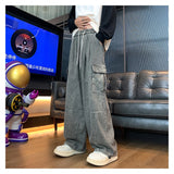 Jinquedai Multi-Pocket Washed Cargo Pants Men Women Y2K Vintage Streetwear Loose Oversized Straight Wide-Leg Jeans Dark Green/Purple jinquedai