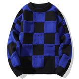 Hip Hop Plaid Knitted Sweaters Mens Harajuku Patchwork Thicken Jumpers Streetwear Oversized Casual Loose O-Neck Pullover Unisex jinquedai