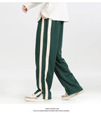 Men's Striped Slit Pants Spring Autumn Straight Wide Leg Trousers High Street Loose Casual Trousers Fashion Men Clothing jinquedai