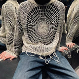 Jinquedai Y2k Clothes Spider Web Hollow Hole Design Trendy Men LGBT Streetwear Hooded Pullover Knit Top Sweater Men Korean Fashion свитер jinquedai