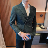 Jinquedai  High Quality Men's Suit Jackets Double Breasted Coat Fashion Male Corduroy Blazer Vintage Original Handsome Luxury Designer