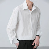 Jinquedai Summer Thin Shirt Men Slim Fit Fashion Social Mens Dress Shirt Korean Casual White Long Sleeved Shirt Mens Pleated Shirts M-2XL jinquedai