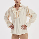 Jinquedai Men Renaissance Costume Ruffled Long Sleeve Lace UP Medieval Steampunk Pirate Shirt Cosplay Prince Drama Stage Costume Tops jinquedai