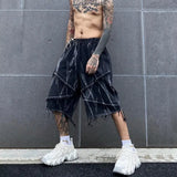 Distressed Ripped Male Denim Shorts Jeans Man Baggy Men's Summer Shorts Y2K Black Punk Streetwear Vintage Hip Hop jinquedai