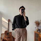 Jinquedai Autumn Men's Clothing Light Luxury Long-sleeved Dress Shirt Solid Color Slim Retro Leisure Patchwork Korean Popular Clothes jinquedai